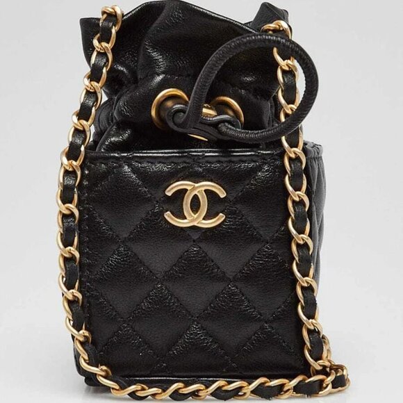 Chanel Black Quilted Leather Mini Drawstring CC Bucket Bag - Picture 1 of 12